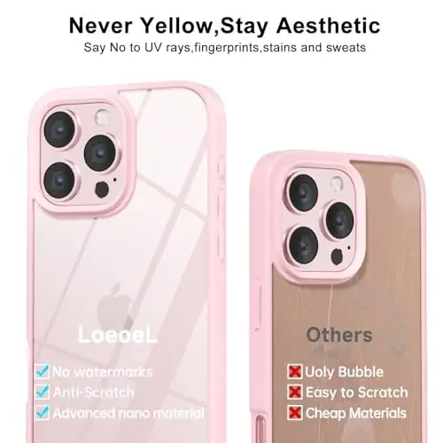 LoeoeL for iPhone 16 Pro Max Case Clear, Transparent Hybrid 16 Pro Max Phone Case [Hard Plastic & Soft Silicone Bumper] Acrylic Non Yellowing Thin Slim Protective Cover for Women, Light Pink - 4