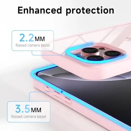 LoeoeL for iPhone 16 Pro Max Case Clear, Transparent Hybrid 16 Pro Max Phone Case [Hard Plastic & Soft Silicone Bumper] Acrylic Non Yellowing Thin Slim Protective Cover for Women, Light Pink - 5