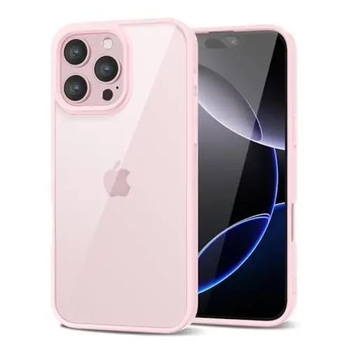 LoeoeL for iPhone 16 Pro Max Case Clear, Transparent Hybrid 16 Pro Max Phone Case [Hard Plastic & Soft Silicone Bumper] Acrylic Non Yellowing Thin Slim Protective Cover for Women, Light Pink 