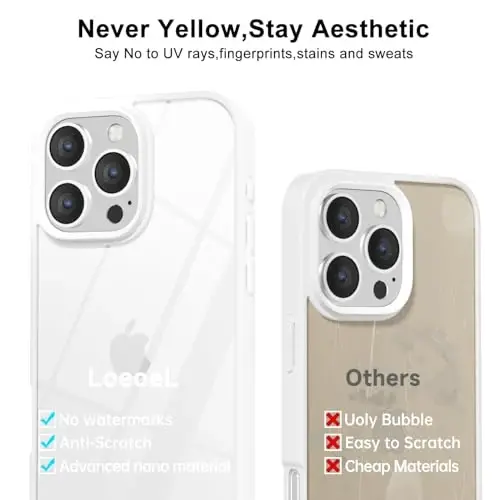 LoeoeL for iPhone 16 Pro Max Case Clear, Transparent Hybrid 16 Pro Max Phone Case [Hard Plastic & Soft Silicone Bumper] Acrylic Non Yellowing Thin Slim Protective Cover for Women, White - 4