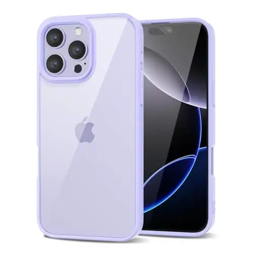 LoeoeL for iPhone 16 Pro Max Case Clear, Transparent Hybrid 16 Pro Max Phone Case [Hard Plastic & Soft Silicone Bumper] Acrylic Non Yellowing Thin Slim Protective Cover for Women, Purple Lavender 