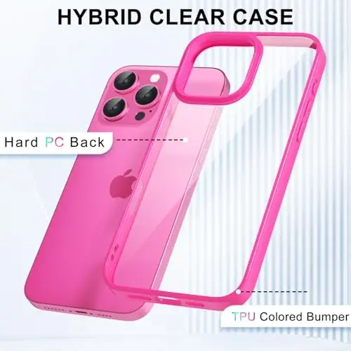 LoeoeL for iPhone 16 Pro Max Case Clear, Transparent Hybrid 16 Pro Max Phone Case [Hard Plastic & Soft Silicone Bumper] Acrylic Non Yellowing Thin Slim Protective Cover for Women, Neon Hot Pink - 3