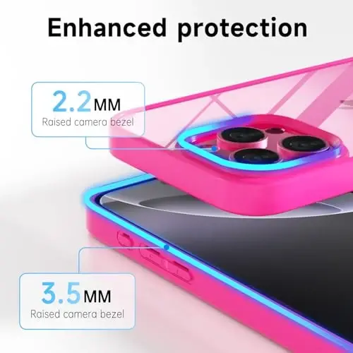 LoeoeL for iPhone 16 Pro Max Case Clear, Transparent Hybrid 16 Pro Max Phone Case [Hard Plastic & Soft Silicone Bumper] Acrylic Non Yellowing Thin Slim Protective Cover for Women, Neon Hot Pink - 5