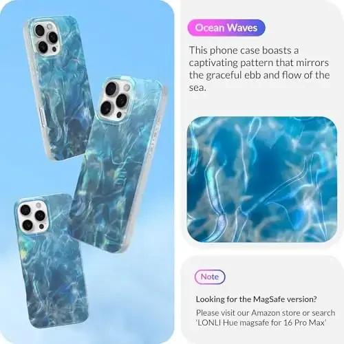 LONLI Hue Case for iPhone 16 Pro Max - [360° Shock-Absorbent Bumper] - [Cute and Unique Phone Cover for Girls and Women] - Ocean Wave - 3