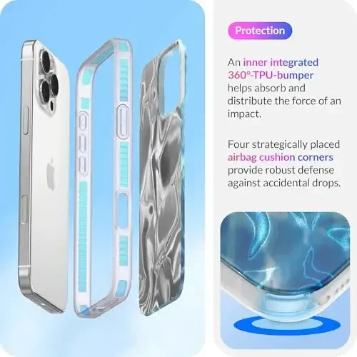 LONLI Hue Case for iPhone 16 Pro Max - [360° Shock-Absorbent Bumper] - [Cute and Unique Phone Cover for Girls and Women] - Ocean Wave - 4