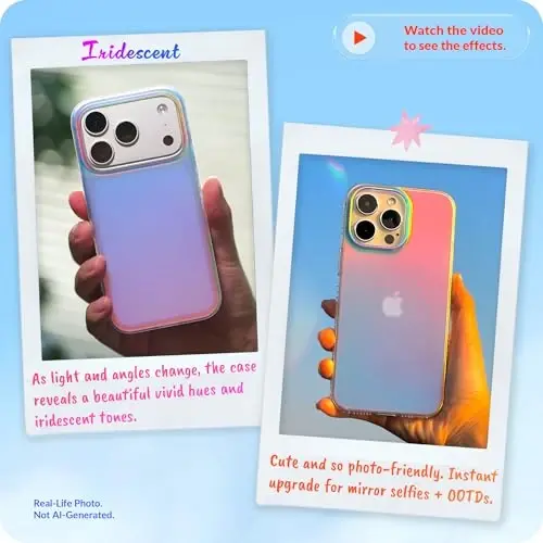 LONLI Hue for iPhone 16 Pro Max Case – Dynamic PrismGlow Holographic Iridescent Phone Cover, Slim Shock-Absorbing Protection, Cute Aesthetic Case for Women & Girls - 1