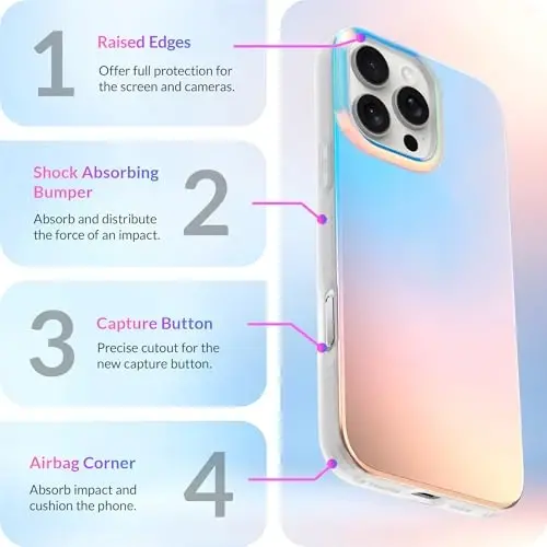 LONLI Hue for iPhone 16 Pro Max Case – Dynamic PrismGlow Holographic Iridescent Phone Cover, Slim Shock-Absorbing Protection, Cute Aesthetic Case for Women & Girls - 2