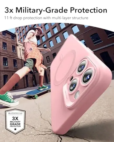 ESR for iPhone16 Pro Max Case with MagSafe, Supports Magnetic Charging, Smooth & Slim Silicone Case, Shockproof, Full Screen and Camera Protection, Soft Microfiber Lining,Pink - 3