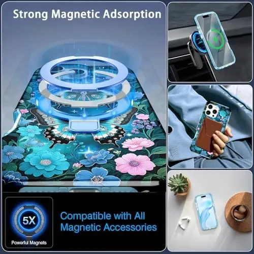 Casehas for iPhone 16 Pro Max Case with Magnetic Invisible Stand [Compatible with MagSafe] Built-in Screen Protector Military Drop Protection Shockproof Slim Translucent Case Cover, Deep Blue - 3