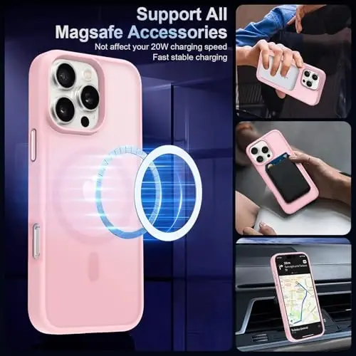 iPhone 16 Pro Max için MOCCA Güçlü Manyetik Telefon Kılıfı, [Magsafe ile Uyumlu] [16FT Askeri Sınıf Düşme Koruması] İnce Yarı Saydam Mat Koruyucu Kılıf, iPhone 16 Pro Max Kılıfı için, Pembe - 2