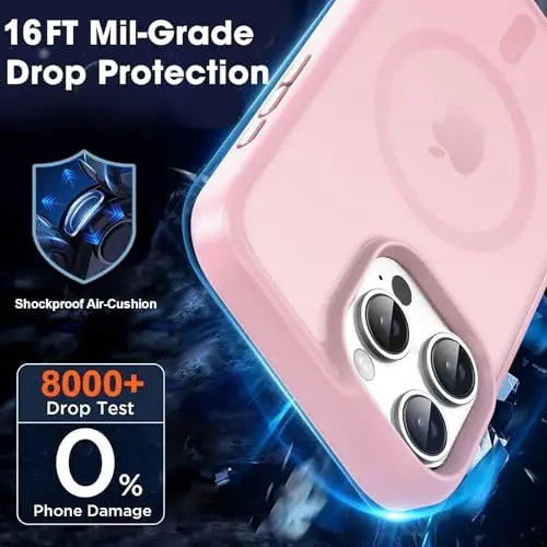 iPhone 16 Pro Max için MOCCA Güçlü Manyetik Telefon Kılıfı, [Magsafe ile Uyumlu] [16FT Askeri Sınıf Düşme Koruması] İnce Yarı Saydam Mat Koruyucu Kılıf, iPhone 16 Pro Max Kılıfı için, Pembe - 4