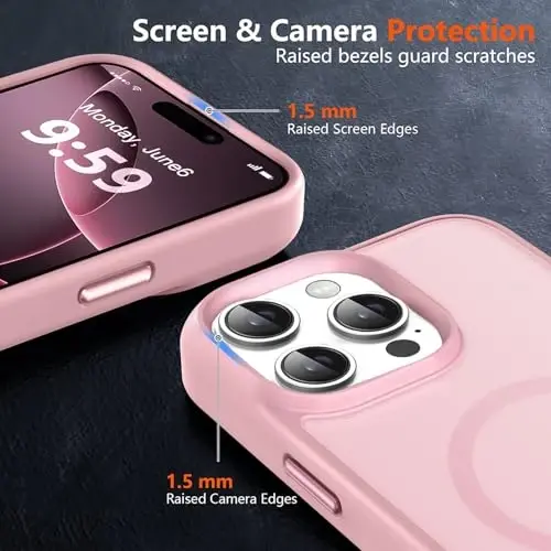 iPhone 16 Pro Max için MOCCA Güçlü Manyetik Telefon Kılıfı, [Magsafe ile Uyumlu] [16FT Askeri Sınıf Düşme Koruması] İnce Yarı Saydam Mat Koruyucu Kılıf, iPhone 16 Pro Max Kılıfı için, Pembe - 5