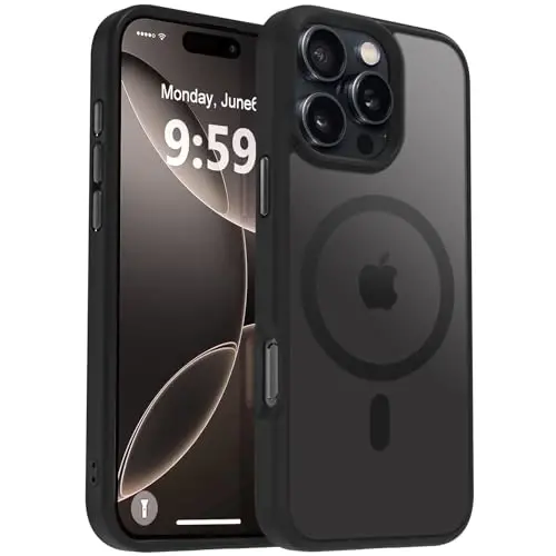 MOCCA Strong Magnetic for iPhone 16 Pro Max Phone Case, [Compatible with Magsafe][16FT Mil-Grade Drop Protection] Slim Thin Translucent Matte Protective Cover Case for iPhone 16 Pro Max Case, Black - 1
