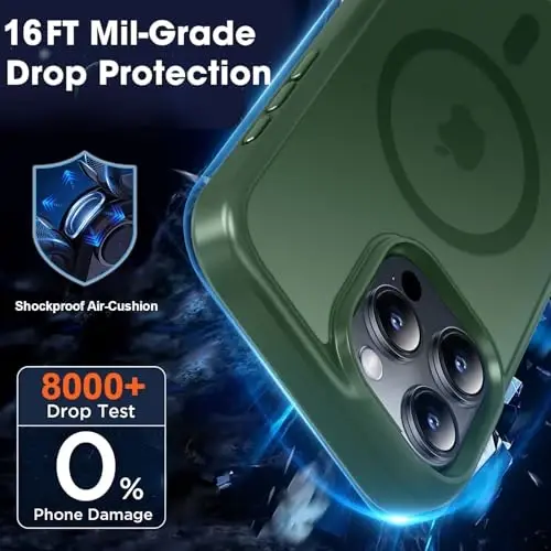 MOCCA Strong Magnetic for iPhone 16 Pro Max Phone Case, [Compatible with Magsafe][16FT Mil-Grade Drop Protection] Slim Translucent Matte Protective Cover Case for iPhone 16 Pro Max Case,Midnight Green - 4