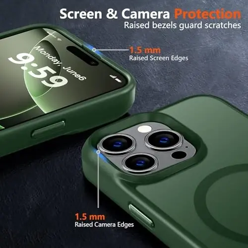 MOCCA Strong Magnetic for iPhone 16 Pro Max Phone Case, [Compatible with Magsafe][16FT Mil-Grade Drop Protection] Slim Translucent Matte Protective Cover Case for iPhone 16 Pro Max Case,Midnight Green - 5