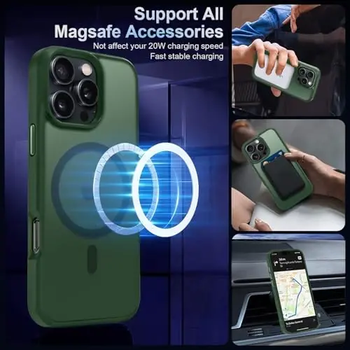 MOCCA Strong Magnetic for iPhone 16 Pro Max Phone Case, [Compatible with Magsafe][16FT Mil-Grade Drop Protection] Slim Translucent Matte Protective Cover Case for iPhone 16 Pro Max Case,Midnight Green - 2