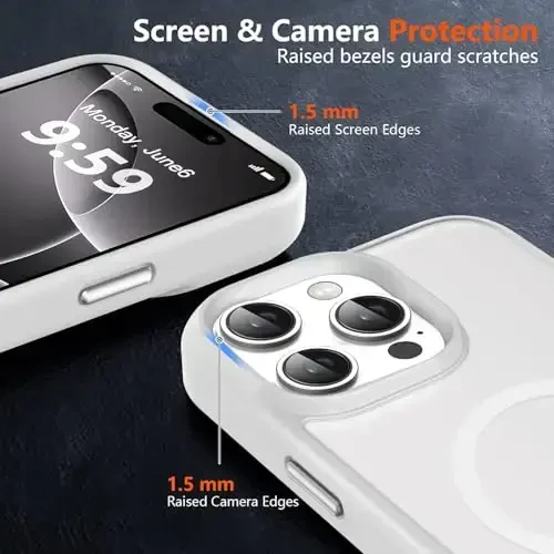 MOCCA Strong Magnetic for iPhone 16 Pro Max Phone Case, [Compatible with Magsafe][16FT Mil-Grade Drop Protection] Slim Translucent Matte Protective Cover Case for iPhone 16 Pro Max Case, Frosted White - 5