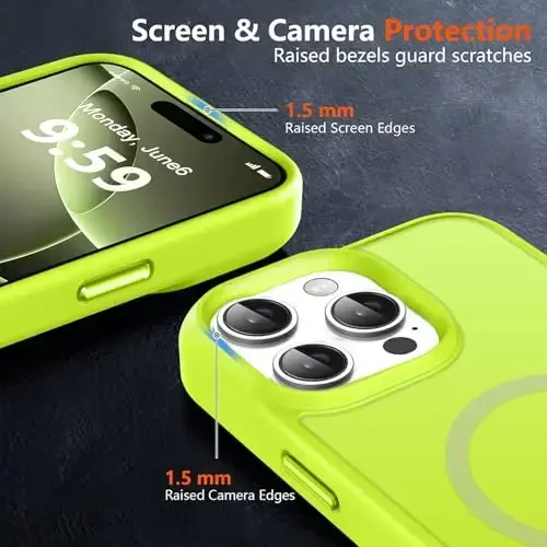 MOCCA Strong Magnetic for iPhone 16 Pro Max Phone Case, [Compatible with Magsafe][16FT Mil-Grade Drop Protection] Translucent Matte Protective Cover Case for iPhone 16 Pro Max Case, Fluorescent Green - 5