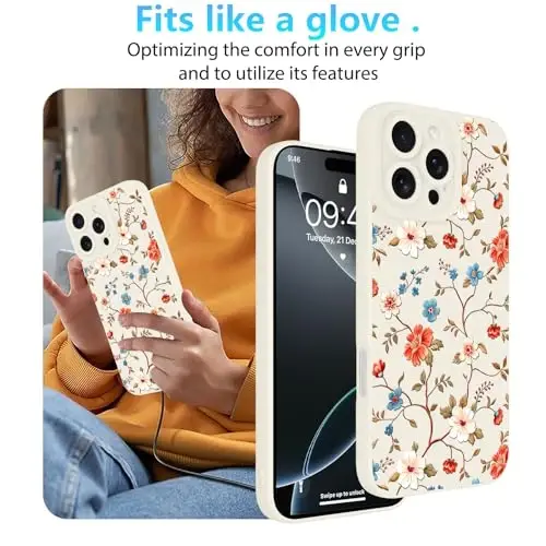 iPhone 16 Pro Max için OOK Çiçekli Kılıf, Sevimli Beyaz Vintage Çiçek Desenli | Yumuşak TPU, Kadınlar ve Kızlar için Darbeye Dayanıklı Koruyucu Telefon Kılıfı - 1