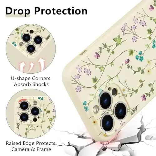 RALEAVO Floral Case for iPhone 16 Pro Max,Liquid Silicone Cover with Cute Flower Branch Pattern for Girls Women Slim Soft Rubber Protective Phone Case for iPhone 16 Pro Max (6.9