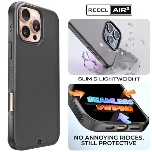 REBEL Air Case for iPhone 16 Pro Max [Air² Series] Strong MagSafe Compatible, Grippy Sides, Slim & Lightweight TPU Cover, Protective Corners, Raised Lens Ring, 6.9 Inch Phone 2024 (Black) - REBEL (1)