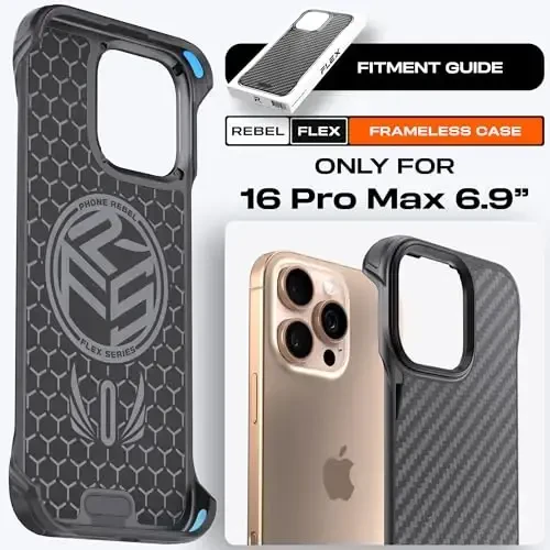 REBEL Case for iPhone 16 Pro Max [Flex Series] Exposed Sides for Comfort, Aramid Fiber, Strong MagSafe Compatible, Shockproof, Metal Lens, Protective Frameless Design, 6.9 Inch Phone 2024 (Flex) - 6