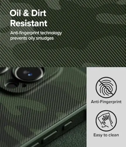 Ringke Onyx for iPhone 16 Pro Max Case, [Feels Good in The Hand] Oil & Dirt Resistant, Individual Lens Covers for Cameras, Non-Slip Enhanced Grip Lightweight Cover - Camo Green - 4