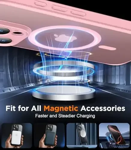 SPIDERCASE Magnetic for iPhone 16 Pro Max Case, with 2 Pcs [Tempered Glass Screen Protector] Translucent Matte Back Slim Shockproof Protective Phone Case for iPhone 16 Pro Max 6.9'',Pink - 5