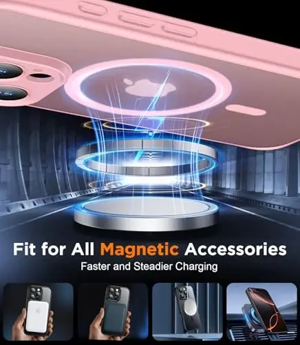 SPIDERCASE Magnetic for iPhone 16 Pro Max Case, with 2 Pcs [Tempered Glass Screen Protector] Translucent Matte Back Slim Shockproof Protective Phone Case for iPhone 16 Pro Max 6.9'',Pink - 5