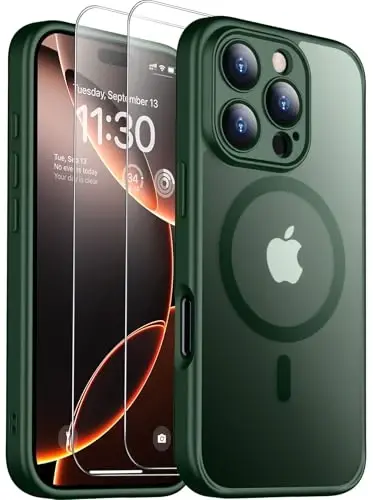 SPIDERCASE Magnetic for iPhone 16 Pro Max Case, with 2 Pcs [Tempered Glass Screen Protector] Translucent Matte Back Slim Shockproof Protective Phone Case for iPhone 16 Pro Max 6.9'',Green - SPIDERCASE