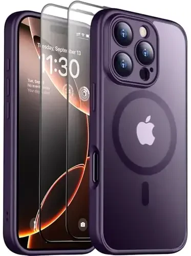 SPIDERCASE Magnetic for iPhone 16 Pro Max Case, Translucent Matte [2Pcs Tempered Glass Screen Protector] [Upgraded Full Camera Protection] Phone Case,Purple - 1