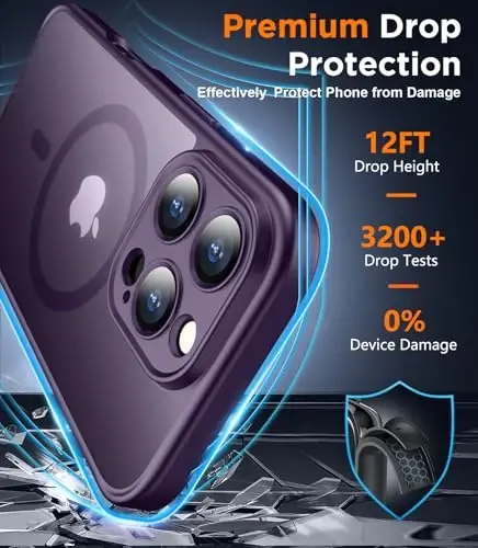 SPIDERCASE Magnetic for iPhone 16 Pro Max Case, Translucent Matte [2Pcs Tempered Glass Screen Protector] [Upgraded Full Camera Protection] Phone Case,Purple - 2