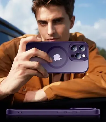 SPIDERCASE Magnetic for iPhone 16 Pro Max Case, Translucent Matte [2Pcs Tempered Glass Screen Protector] [Upgraded Full Camera Protection] Phone Case,Purple - 6