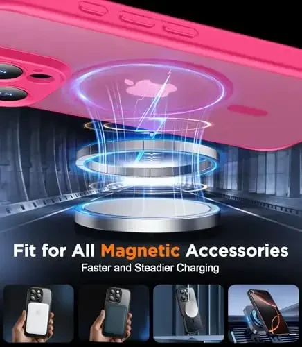 SPIDERCASE Magnetic for iPhone 16 Pro Max Case, Translucent Matte [2Pcs Tempered Glass Screen Protector] [Upgraded Full Camera Protection] Phone Case,Hot Pink - 7