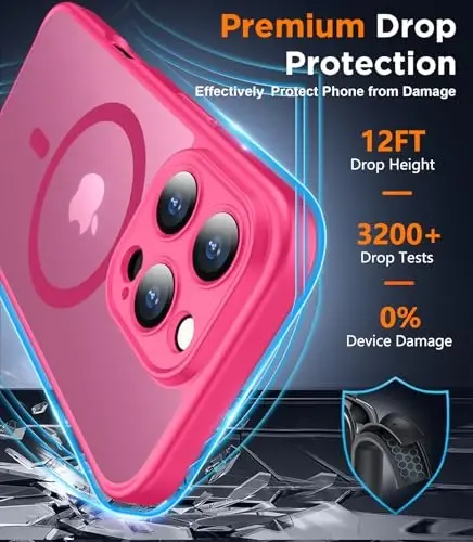 SPIDERCASE Magnetic for iPhone 16 Pro Max Case, Translucent Matte [2Pcs Tempered Glass Screen Protector] [Upgraded Full Camera Protection] Phone Case,Hot Pink - 3