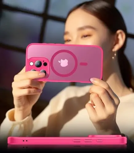 SPIDERCASE Magnetic for iPhone 16 Pro Max Case, Translucent Matte [2Pcs Tempered Glass Screen Protector] [Upgraded Full Camera Protection] Phone Case,Hot Pink - 6