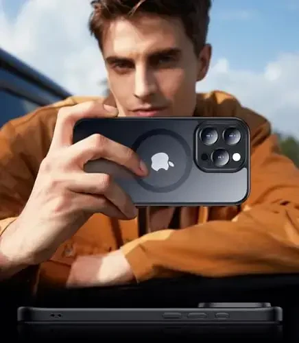 SPIDERCASE Magnetic for iPhone 16 Pro Max Case, Translucent Matte [2Pcs Tempered Glass Screen Protector] Cell Phone Home Button Stickers Phone Case,Black - 6