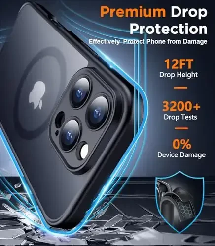 SPIDERCASE Magnetic for iPhone 16 Pro Max Case, Translucent Matte [2Pcs Tempered Glass Screen Protector] Cell Phone Home Button Stickers Phone Case,Black - SPIDERCASE (1)