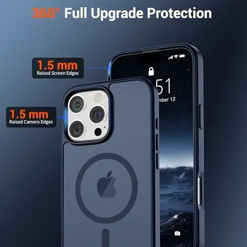 iPhone 16 Pro Max için SUPFINE Manyetik Kılıf, Ekran Koruyuculu (MagSafe Uyumlu) (Askeri Sınıf Düşme Korumalı) Yarı Saydam Mat Darbeye Dayanıklı Telefon Kılıfı, Koyu Mavi - 4