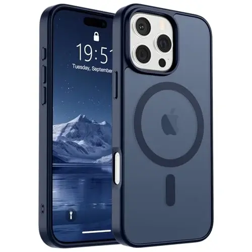 iPhone 16 Pro Max için SUPFINE Manyetik Kılıf, Ekran Koruyuculu (MagSafe Uyumlu) (Askeri Sınıf Düşme Korumalı) Yarı Saydam Mat Darbeye Dayanıklı Telefon Kılıfı, Koyu Mavi 