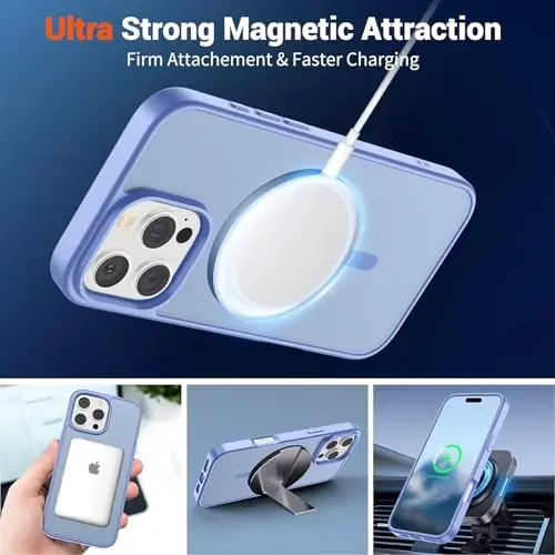 iPhone 16 Pro Max için SUPFINE Manyetik Kılıf (MagSafe ile Uyumlu) (Askeri Sınıf Düşme Koruması) İnce Yarı Saydam Mat Darbeye Dayanıklı Telefon Kılıfı, Mavi Mor - 5