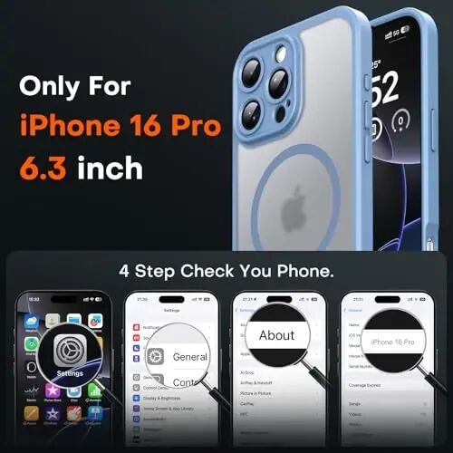 iPhone 16 Pro Max için TOCOL Telefon Kılıfı, Magsafe ile Uyumlu Tam Kamera Korumalı Düşme Korumalı Manyetik Yarı Saydam Mat Arka Tampon Telefon Kılıfı 16 Pro Max 6.9 inç (Açık Mavi) - 2