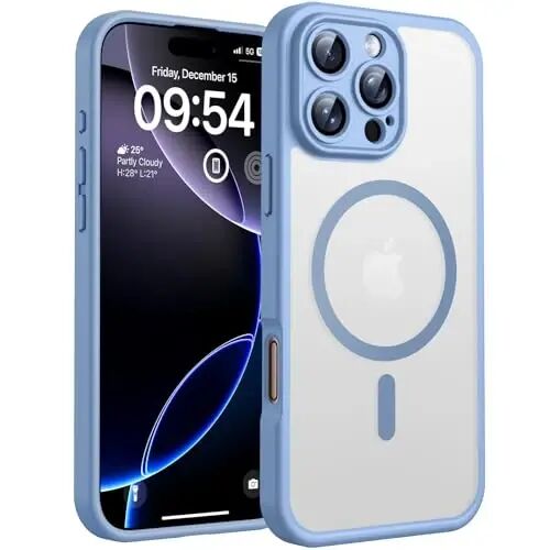 TOCOL for iPhone 16 Pro Max Phone Case Compatible with Magsafe Full Camera Protection Drop Protection Magnetic Translucent Matte Back Bumper Phone Case for 16 Pro Max 6.9-Inch (Light Blue) - TOCOL