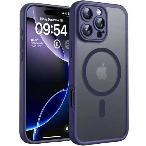 iPhone 16 Pro Max için TOCOL Telefon Kılıfı Magsafe Uyumlu Tam Kamera Koruması Düşme Koruması Manyetik Yarı Saydam Mat Arka Tampon Telefon Kılıfı 16 Pro Max 6.9-İnç (Gece Yarısı Moru) 