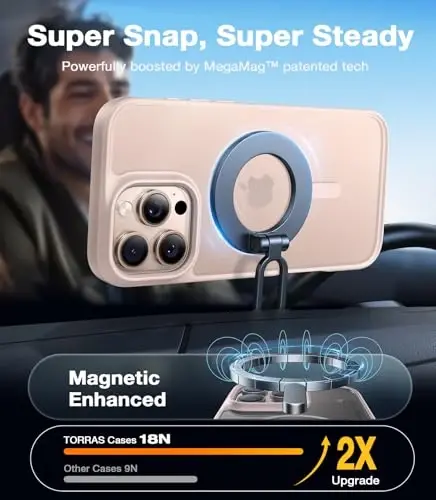 TORRAS Magnetic Shockproof for iPhone 16 Pro Max Case, [4X Military-Grade Protection] [Compatible with MagSafe] Translucent Desert Titanium White - 3