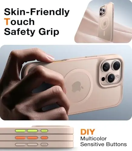 TORRAS Magnetic Shockproof for iPhone 16 Pro Max Case, [4X Military-Grade Protection] [Compatible with MagSafe] Translucent Desert Titanium White - 5