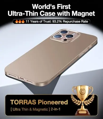TORRAS Magnetic Slim-Fit for iPhone 16 Pro Max Case 6.9 inch, Ultra-Thin 16 ProMax Phone Case Compatible with MagSafe, Light Anti-Scratch Matte Hard PC Bayer OriginFit, Desert Titanium - 3