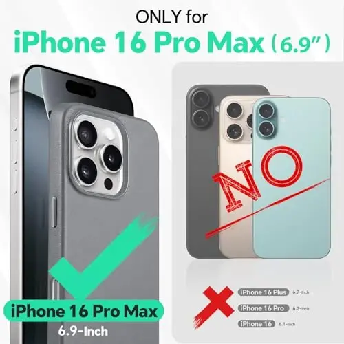 TUCCH Magnetic Case for iPhone 16 Pro Max, Wireless Charging PU Leather Anti-Slip Protective Back Cover, Anti-Fingerprint Lightweight Shockproof Phone Case Compatible with iPhone 16 Pro Max, Iron Grey - 2