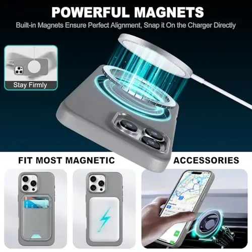 TUCCH Magnetic Case for iPhone 16 Pro Max, Wireless Charging PU Leather Anti-Slip Protective Back Cover, Anti-Fingerprint Lightweight Shockproof Phone Case Compatible with iPhone 16 Pro Max, Iron Grey - 3