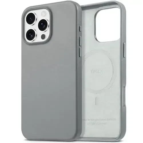 TUCCH Magnetic Case for iPhone 16 Pro Max, Wireless Charging PU Leather Anti-Slip Protective Back Cover, Anti-Fingerprint Lightweight Shockproof Phone Case Compatible with iPhone 16 Pro Max, Iron Grey - TUCCH
